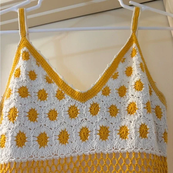 Tory Burch White and Yellow Crochet Midi Dress - Picture 3 of 7